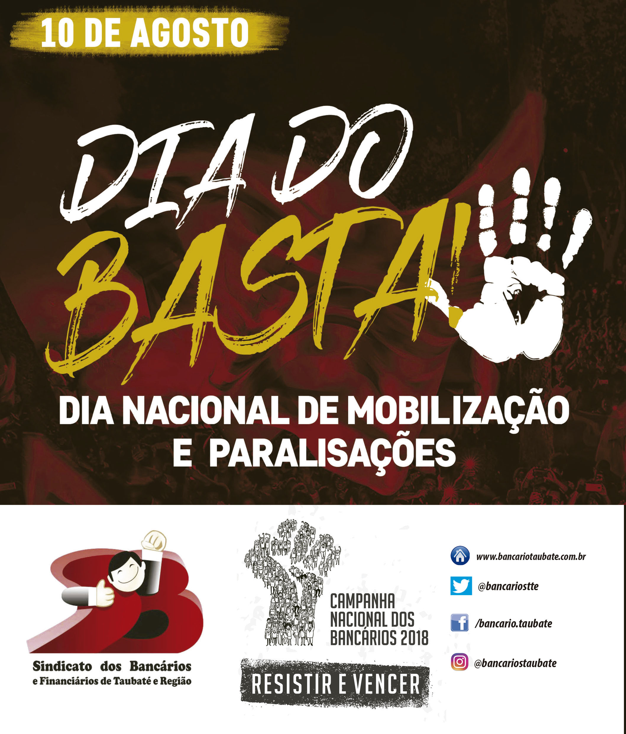 Bancários de Taubaté e Região participam do “Dia do Basta” hoje