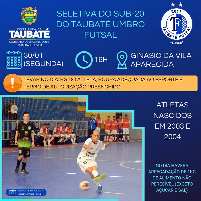 Taubaté Futsal abre seletiva para Sub-20 Masculino