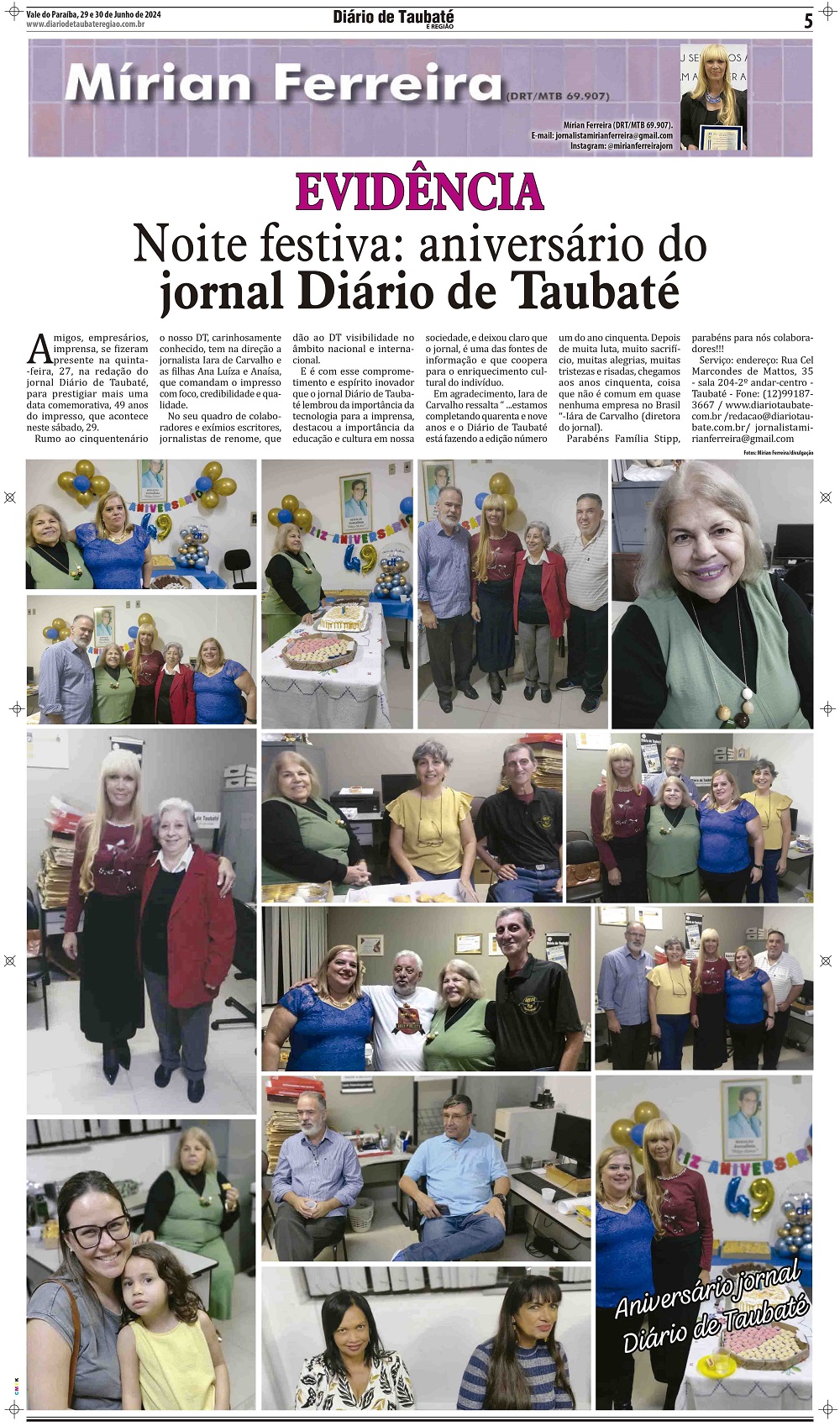 Evidência – Noite festiva: aniversário do jornal Diário de Taubaté